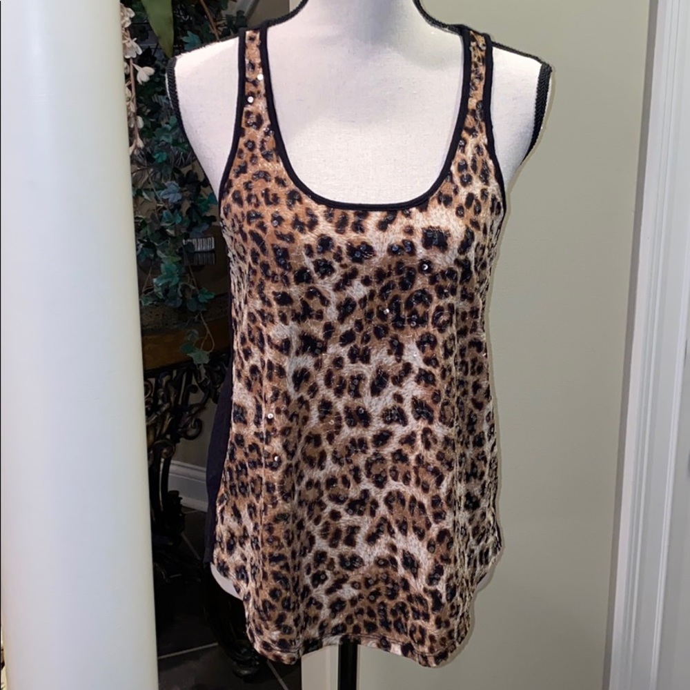 Tank top leopard print with clear sequin overlays